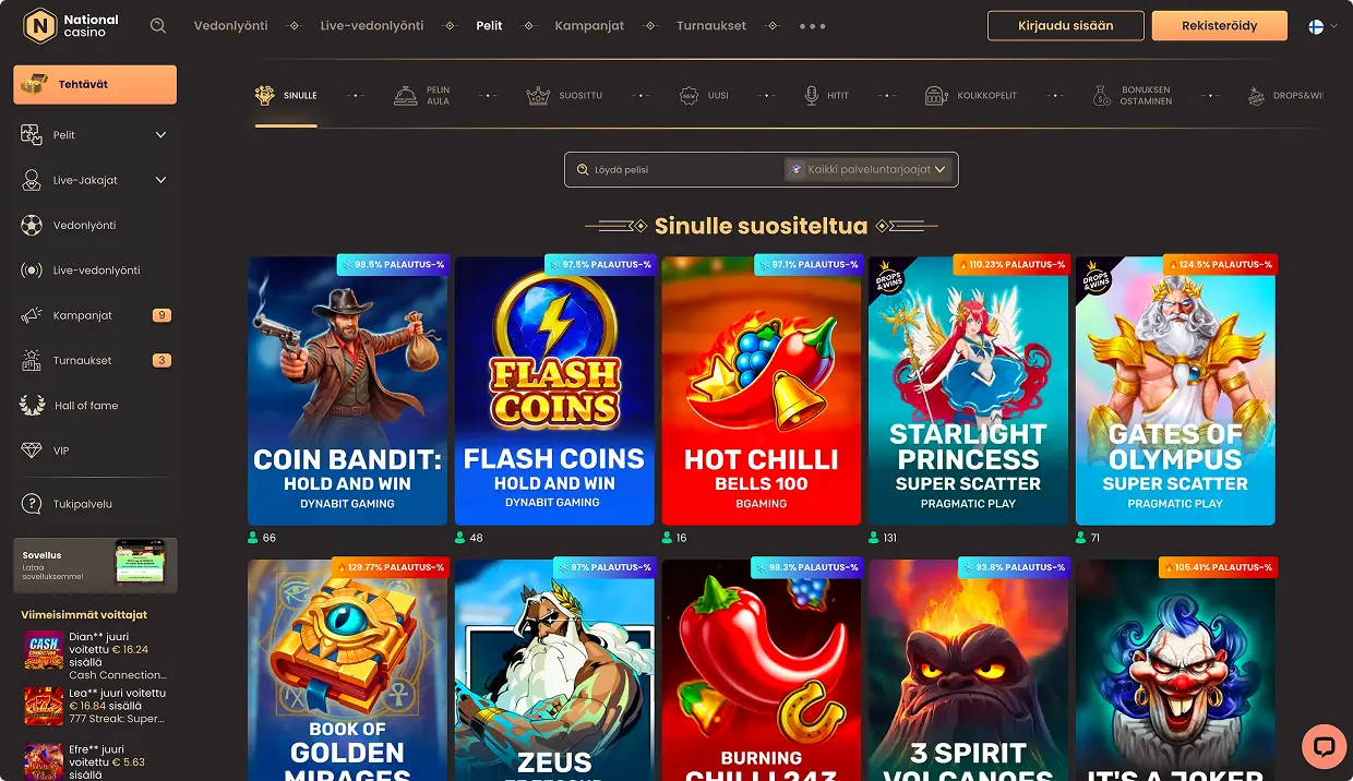National Casino Suosituimmat Kasinopelit
